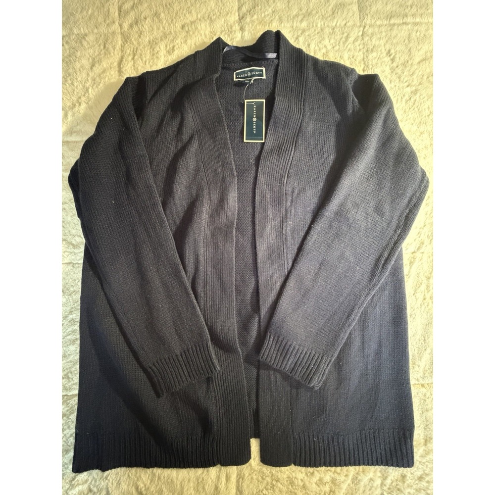 Women's Cardigan Sweater KAREN SCOTT Xl Blue Heather Indigo Open Front